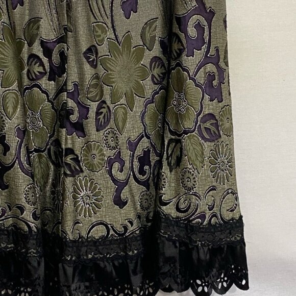 W-76 SOLD To Polly Zashi Gray Purple & Green Lace Trim  Maxi Skirt Size XL - Picture 6 of 14